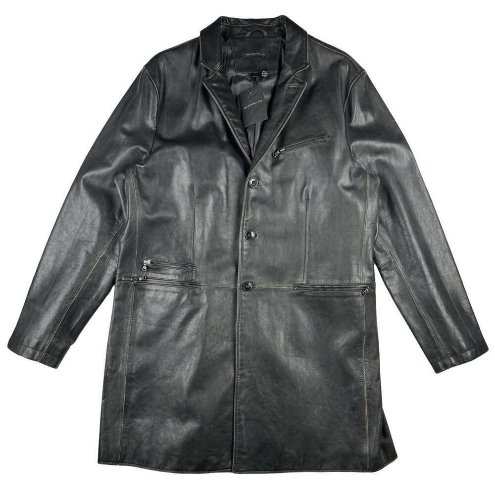 John Varvatos U.S.A. Leather Car Coat Black Size XXL